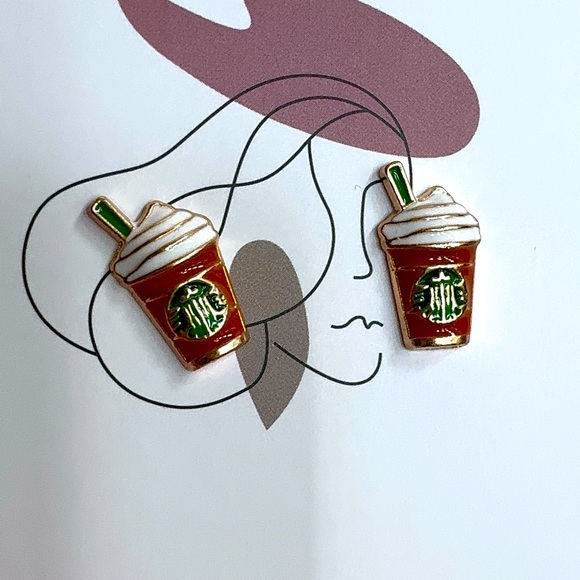 Starbucks brown stud earrings new - Picture 3 of 3
